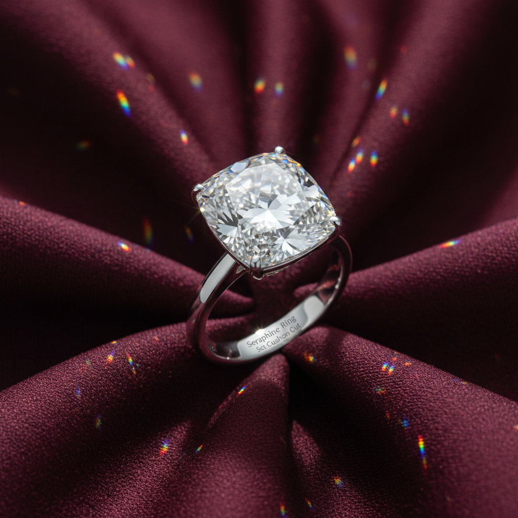 Eon Boutique™ Seraphine Ring – Solid 18K White Gold | 5ct Cushion Cut Diamond-Style Stone