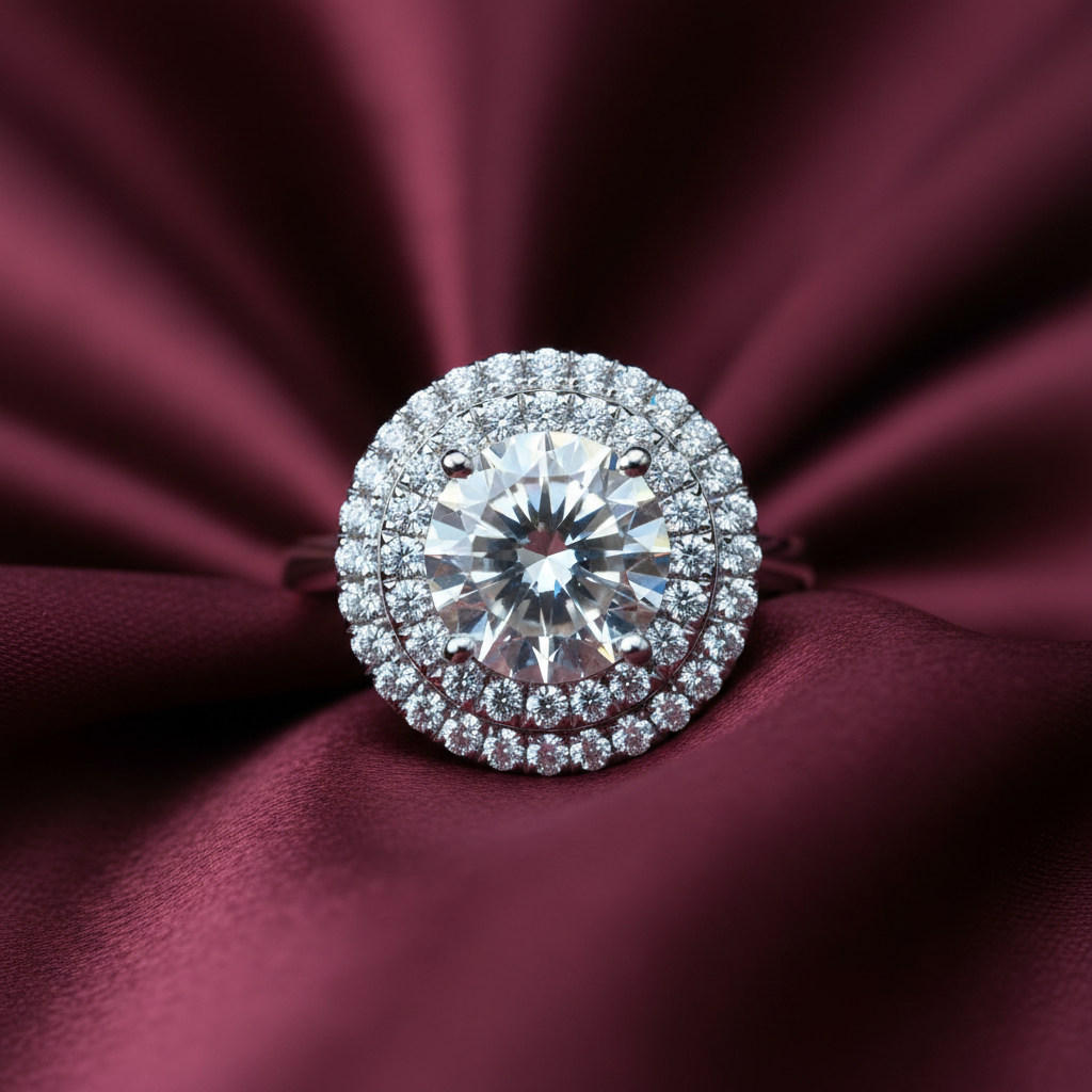 Eon Boutique™ Empress Ring – Solid 18K White Gold | 4ct Double Halo Round Diamond-Style Stone