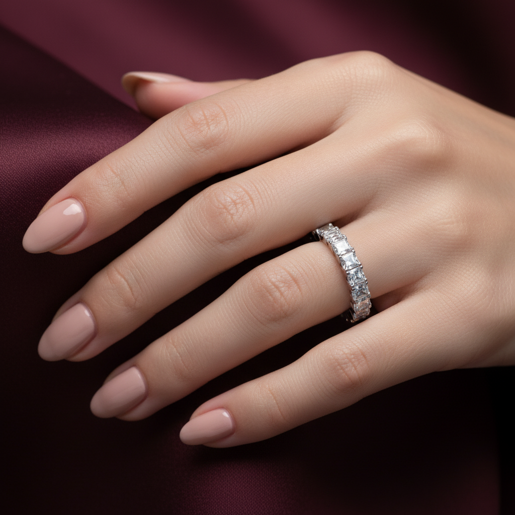 Eon Boutique™ Lumière Ring – Solid 18K White Gold | 6ct Full Eternity Diamond-Style Band