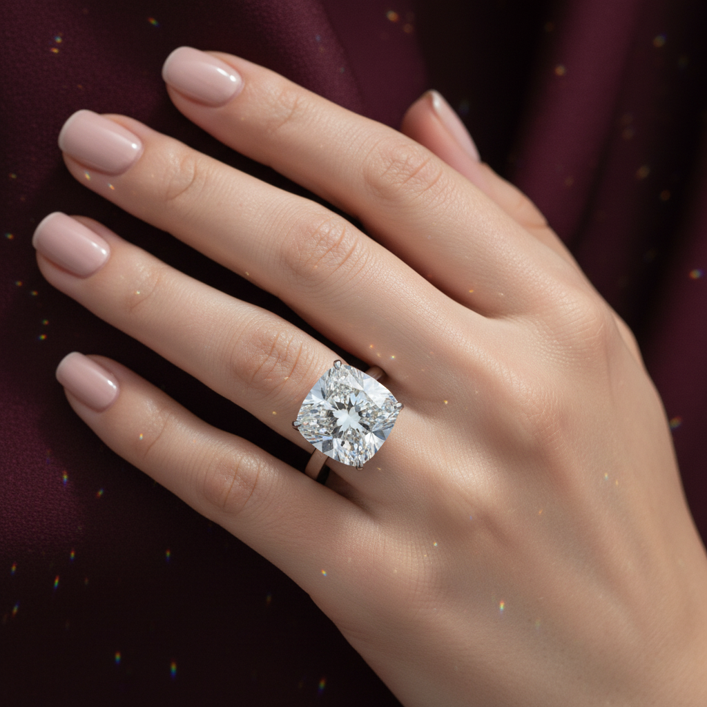 Eon Boutique™ Seraphine Ring – Solid 18K White Gold | 5ct Cushion Cut Diamond-Style Stone
