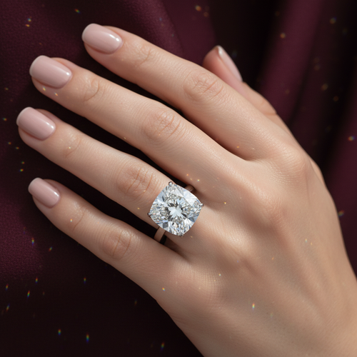 Eon Boutique™ Seraphine Ring – Solid 18K White Gold | 5ct Cushion Cut Diamond-Style Stone